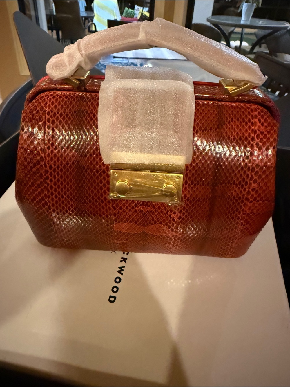 Brandon Blackwood Elizabeth Doctor Bag - Red Snake-Texture Top-Handle Women's Ba